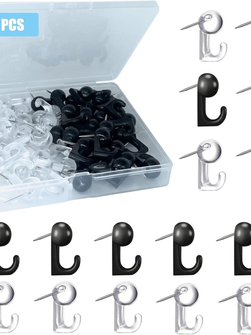 50 PCS Push Pin Hooks, Plastic Heads Cork Board Hooks Decorative Thumb Tacks Hoo